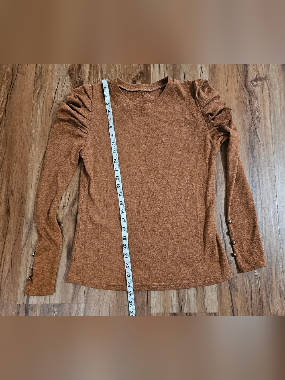 Shein Size Medium Women's Long-Sleeve Ruched Shoulder Top - Rust